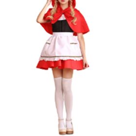 Little Red Riding Hood Dress Christmas Cosplay Costumes for Women with Cloak and Aapron (Color: Red, size: M)